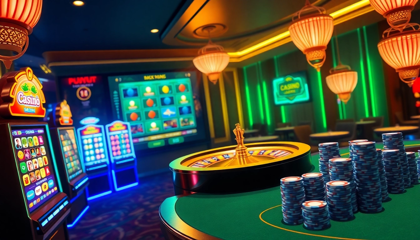 L567 online casino featuring vibrant slot machines and roulette wheel highlighting the excitement of gaming.