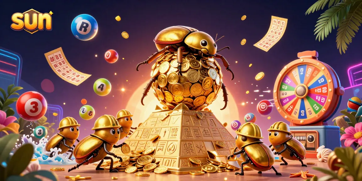 Engage in thrilling lottery fun with sun-inspired 3D illustration showcasing dynamic casino elements.