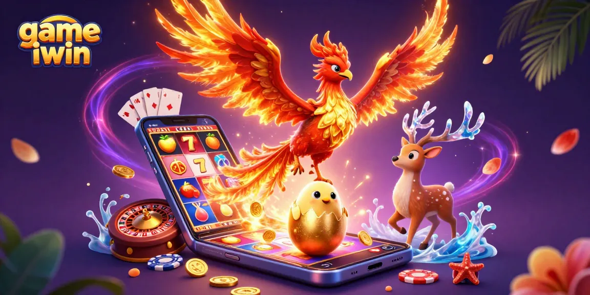 Engage with exciting game iwin features like slot reels, phoenix, and a mystical stag!