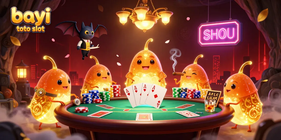Experience thrilling gameplay with bayi toto slot under glowing glowworms at a vibrant casino table.