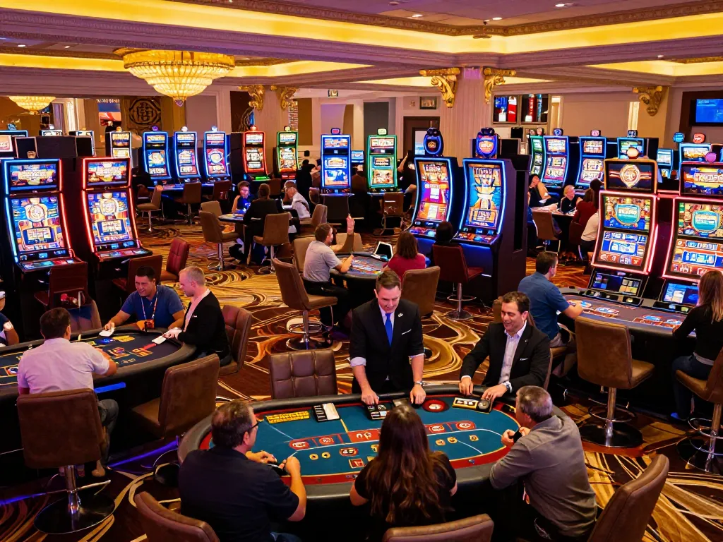A player enjoys a thrilling slot machine experience at 7M Vegas casino, vibrant lights sparkling.