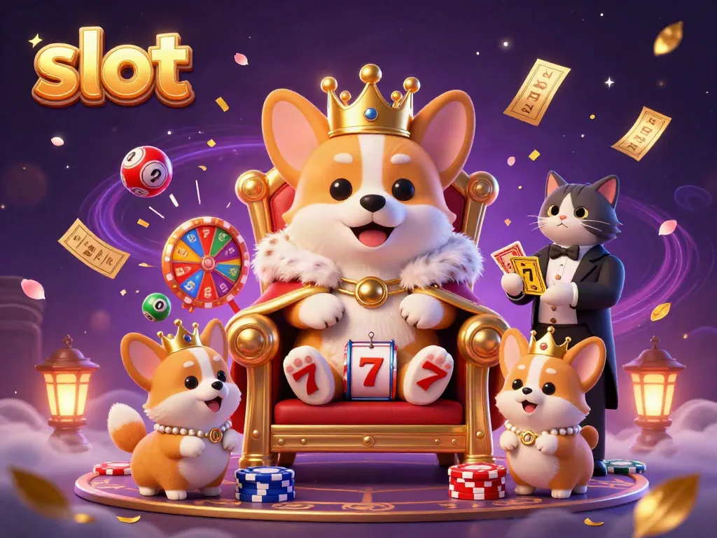 Experience the excitement of slot gaming with dazzling corgis and vibrant casino elements.