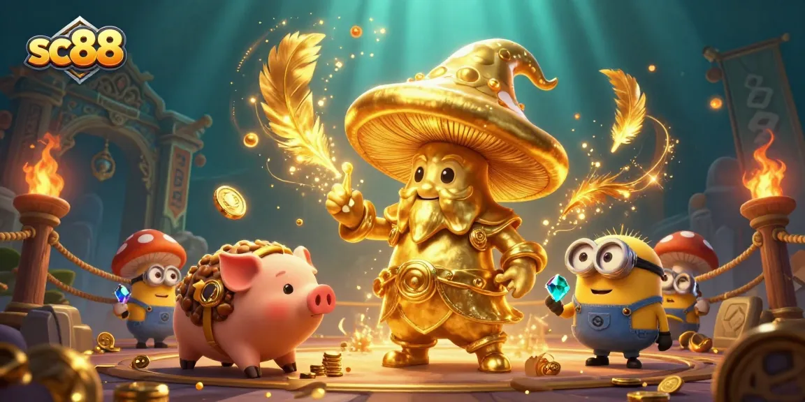 Experience the excitement of sc88 with an enchanted golden wizard, treasure hunts, and rich casino elements.