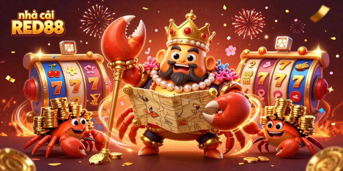 Play at nhà cái RED88 featuring a dazzling golden crab emperor and vibrant casino action.