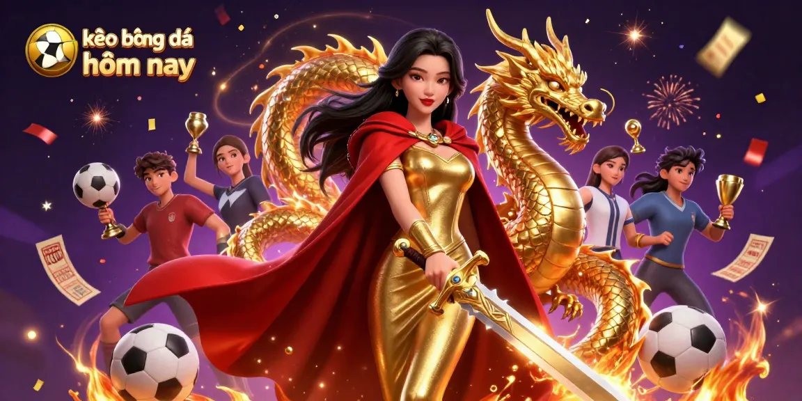Engage with kèo bóng đá hôm nay through a powerful scene featuring a warrior queen and dynamic sports betting elements.