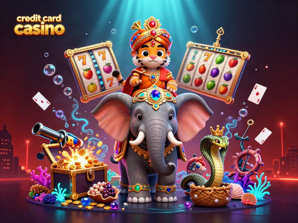 Experience the excitement of a credit card casino with vibrant slots and animated gaming elements.