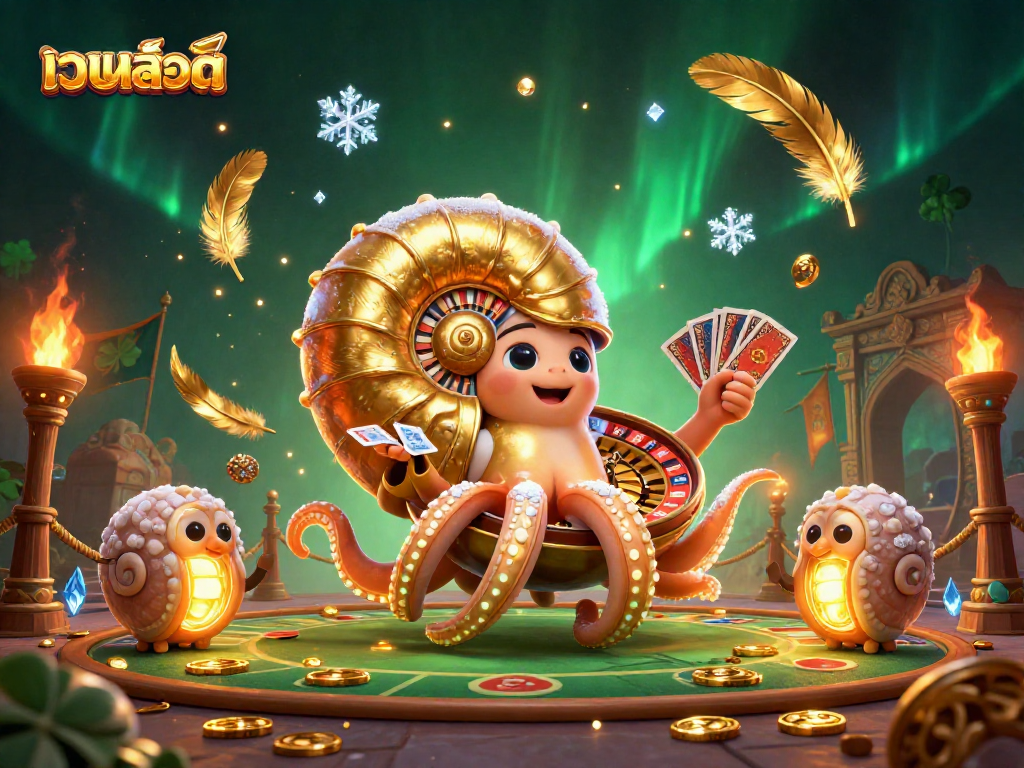 Experience เว็บสล็อต with an ancient casino scene featuring a nautilus roulette and glowing companions.