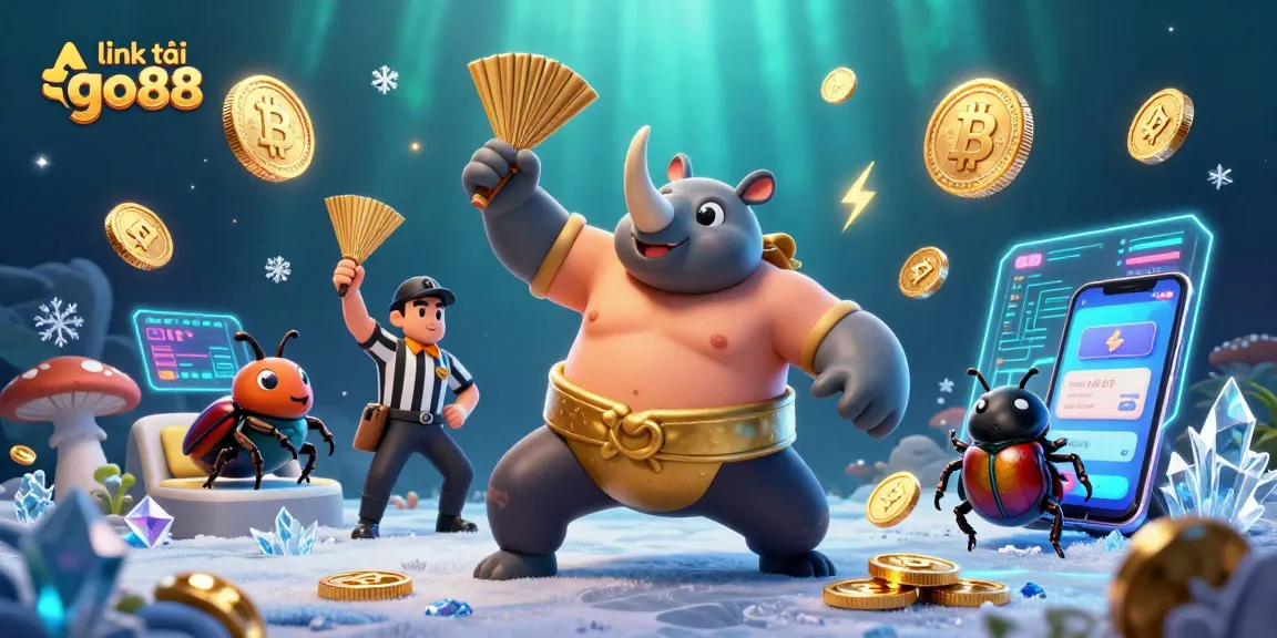 Engage with the thrilling world of link tải go88 as the beetle champion leaps, scattering coins in a dynamic casino setting.