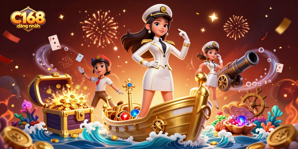 C168 đằng nhập unlocking new gaming adventures amid floating cards and treasures.