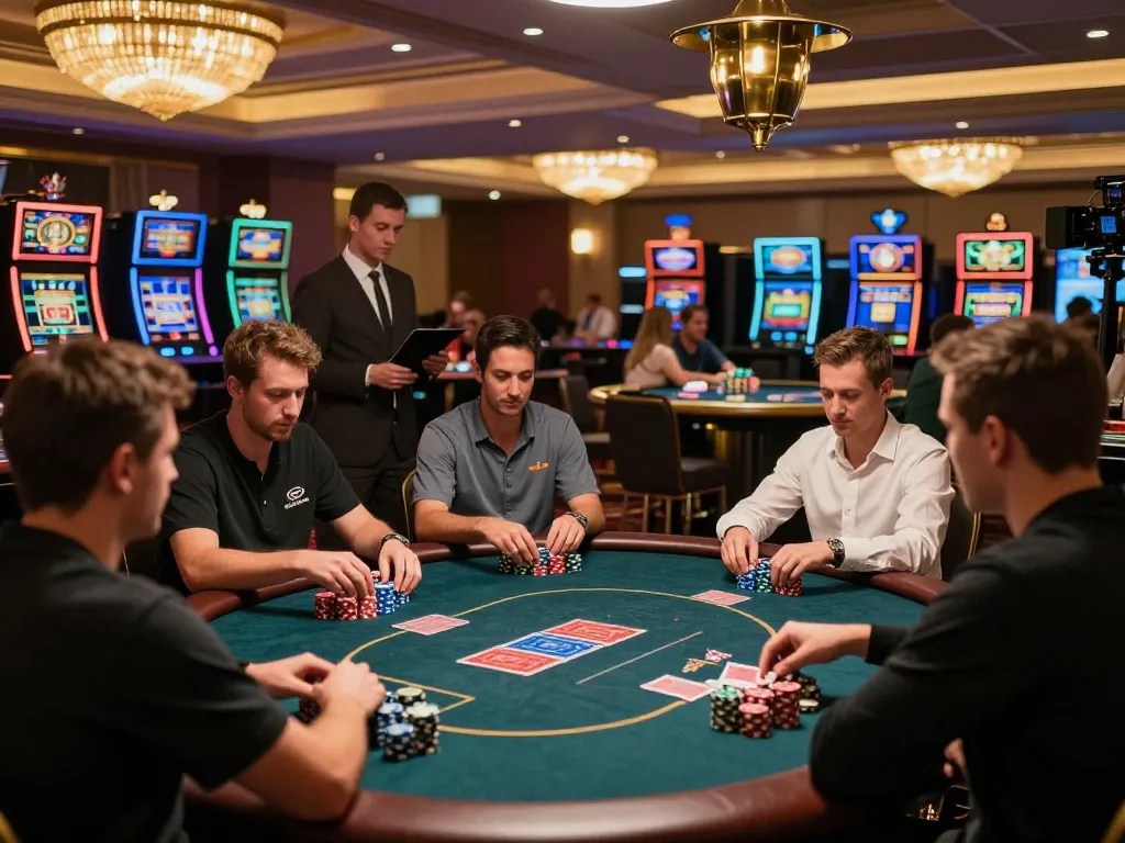 Experience the excitement of zx88 poker games with players engaged at the tables under luxurious lighting