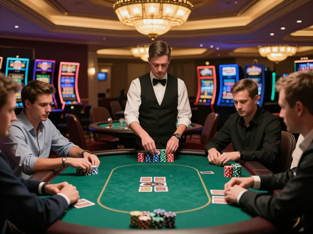 Players engaging in a high-stakes poker game at 789win com casino, showcasing strategic gameplay and vibrant atmosphere