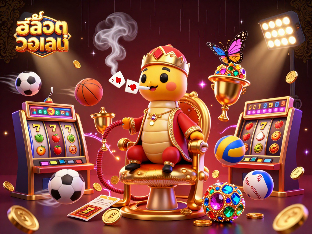 Experience high-energy gaming with สล็อตวอเลท, illustrated with dynamic characters and vibrant casino elements.