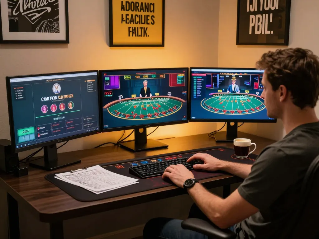 F8bet online player engaging in strategic gameplay at a well-equipped gaming setup.