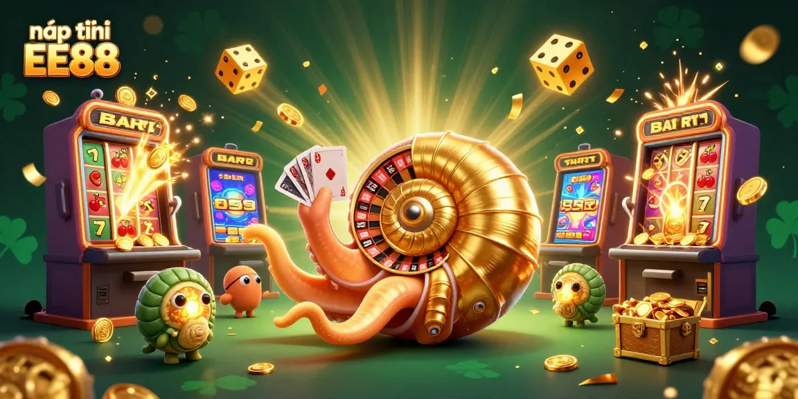 Engage in nạp tiền EE88 with a dynamic 3D casino scene featuring vibrant game elements.