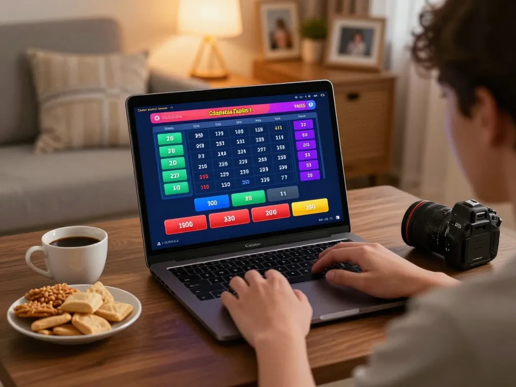 The person enjoys togel online gaming at home on a laptop, highlighting a cozy atmosphere and strategic engagement.