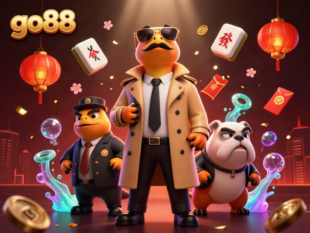 Experience thrilling gameplay at go88, where cartoon raptors sneak into a casino, surrounded by vibrant game elements.