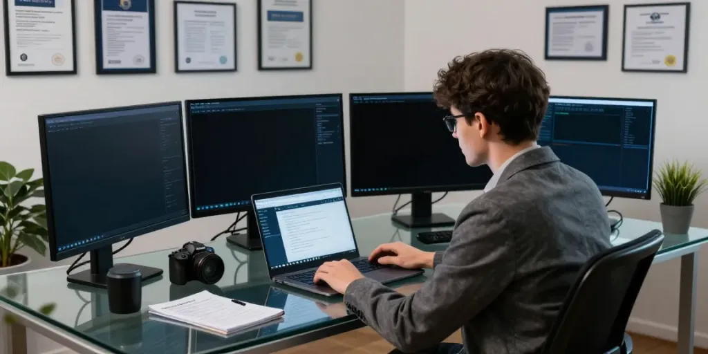 An expert analyzing the hidden wiki dark web data in a modern digital workspace.