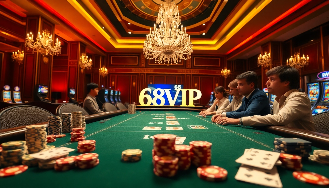 Winning strategies at 68VIP casino featuring poker chips and cards on a luxurious table.