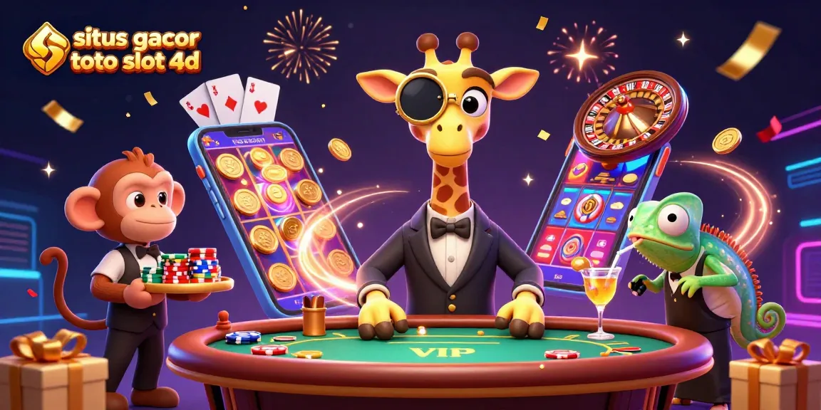 Engage in excitement with situs gacor toto slot 4d featuring a high-roller giraffe and dynamic casino elements.