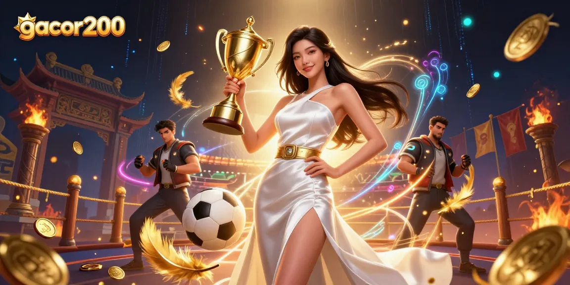 Engage in thrilling wins at gacor200 with a victorious Asian woman in a dazzling casino scene.