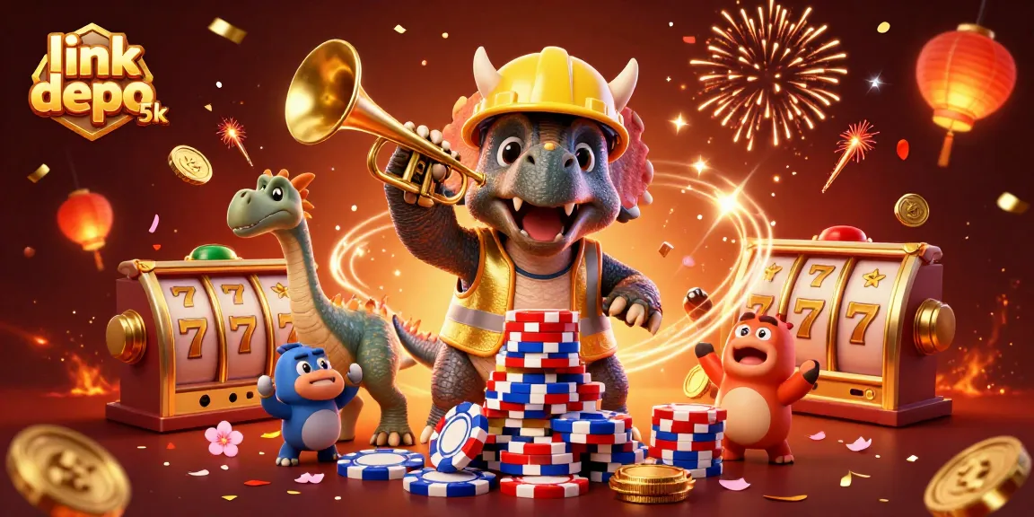 Experience the excitement at link depo 5k as a triceratops builds a poker chip pyramid.