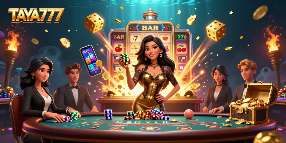 TAYA777 showcases a glamorous winning scene at the baccarat table with luxurious elements.