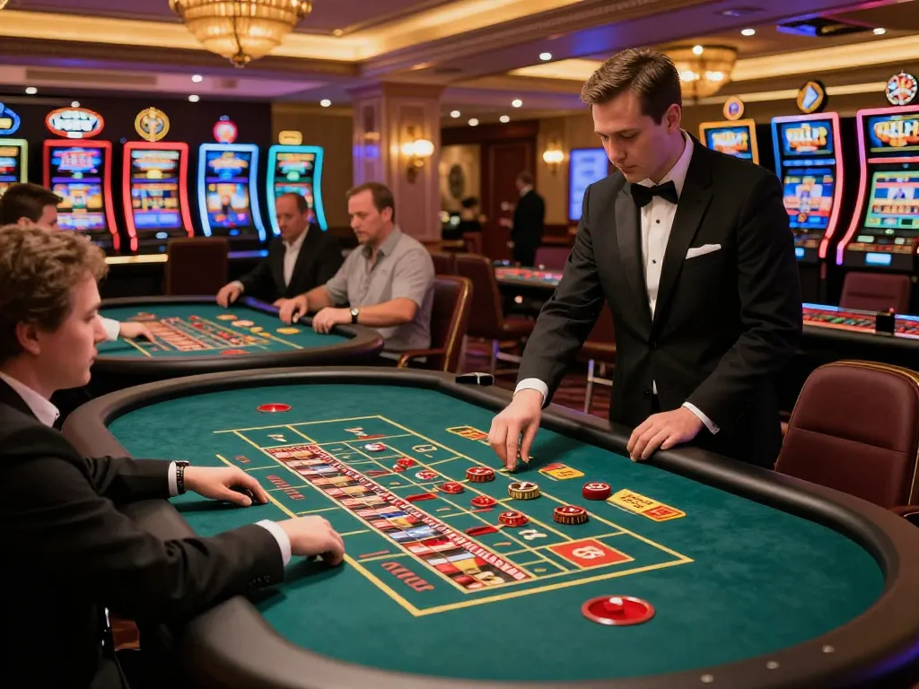 Experience high-stakes excitement at F8 BET, with vibrant roulette tables and eager players.