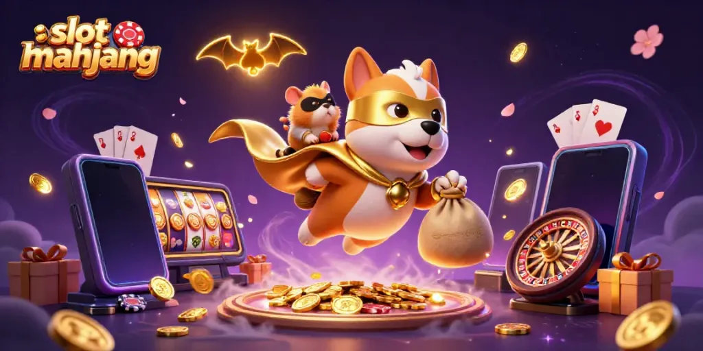 Slot Mahjong menghadirkan aksi seru dengan superhero anjing dan hamster, mengumpulkan koin emas.