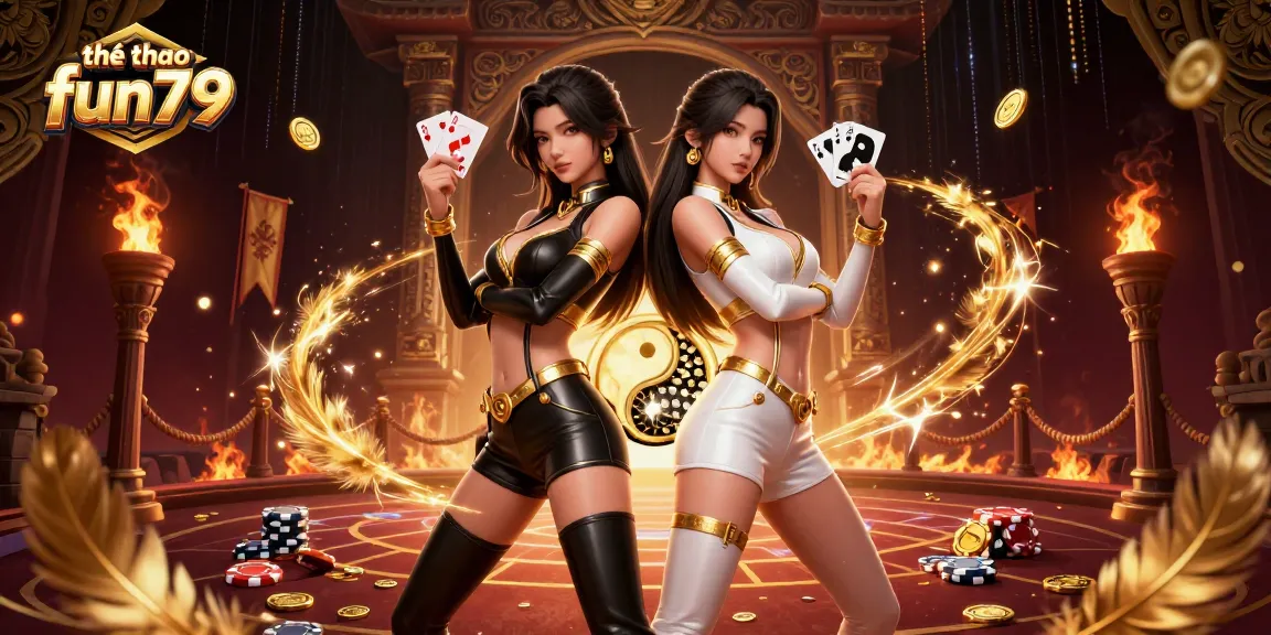 Experience the thrill of thể thao fun79 with a dynamic scene showcasing twin Asian women and vibrant casino elements.