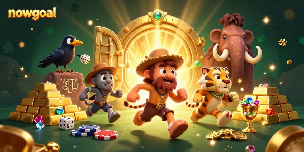 Experience thrilling nowgoal moments with a vibrant 3D prehistoric casino scene featuring dynamic characters and rich treasure.