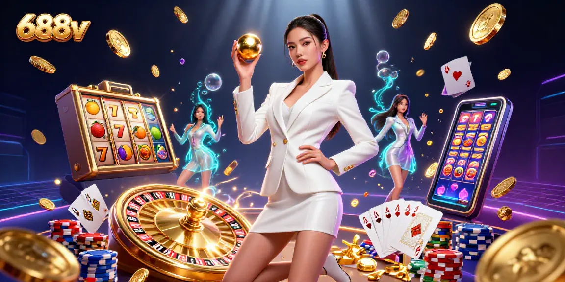 Engage with thrilling slots and roulette at 688v, featuring vibrant casino elements and luxury.