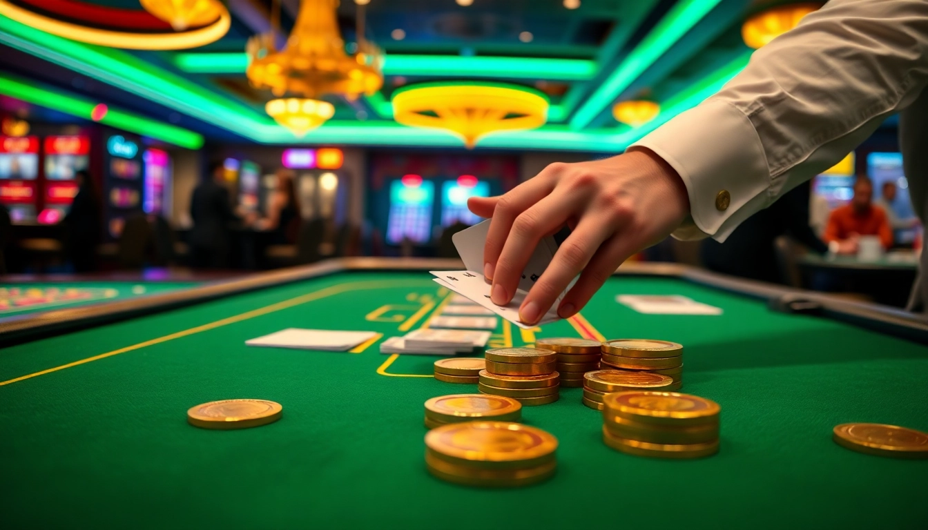 Experience the thrill of Casino with host managing a game table under vibrant lights.