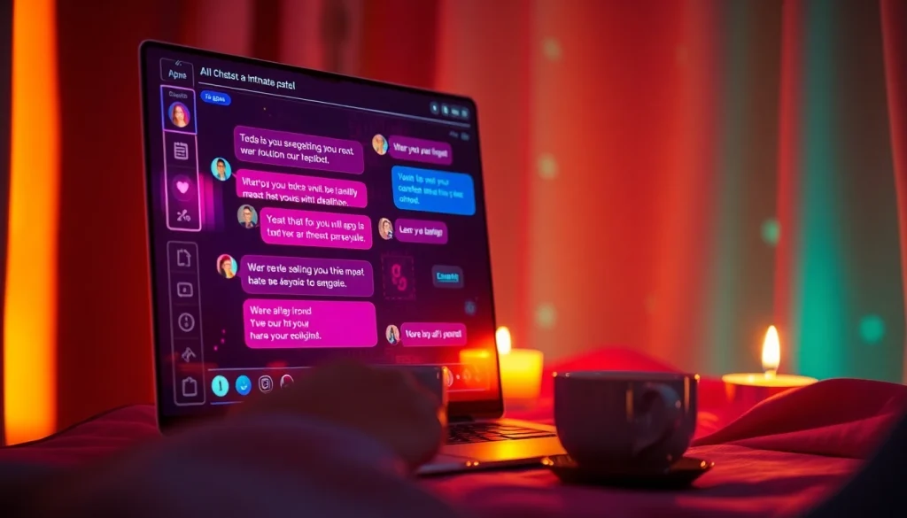 Engaging scene of a cozy AI chat interface for sex ai chat, highlighting intimate conversations.