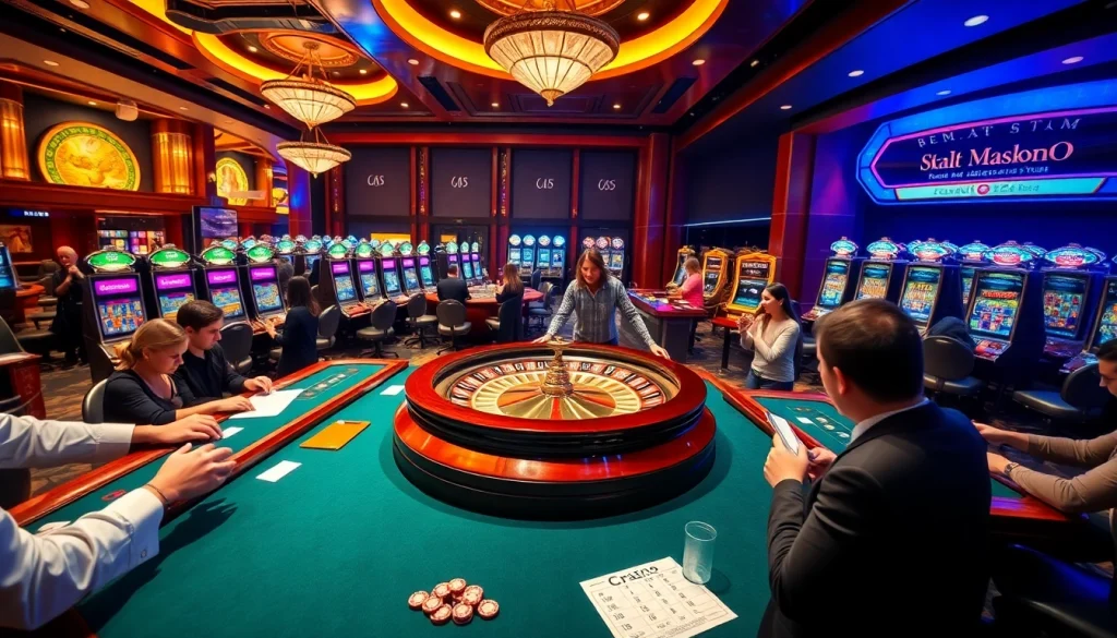 Engage with 98win's thrilling casino atmosphere featuring poker, roulette, and vibrant slot machines.