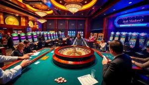 Engage with 98win's thrilling casino atmosphere featuring poker, roulette, and vibrant slot machines.