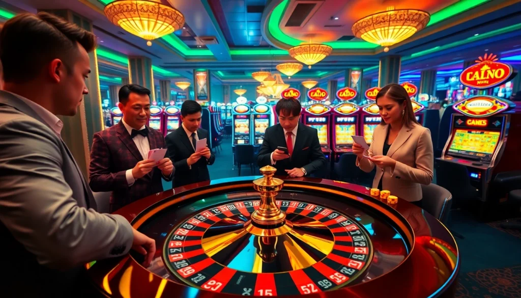 Experience the thrill of 789 win at a vibrant casino with engaged players at the roulette table.