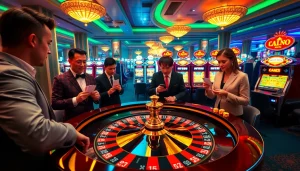 Experience the thrill of 789 win at a vibrant casino with engaged players at the roulette table.