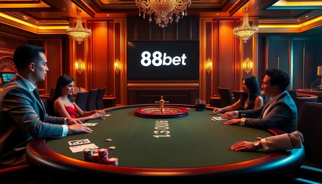 Gambling at a luxurious poker table showcasing 88bet with vibrant chips and cards.