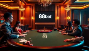 Gambling at a luxurious poker table showcasing 88bet with vibrant chips and cards.