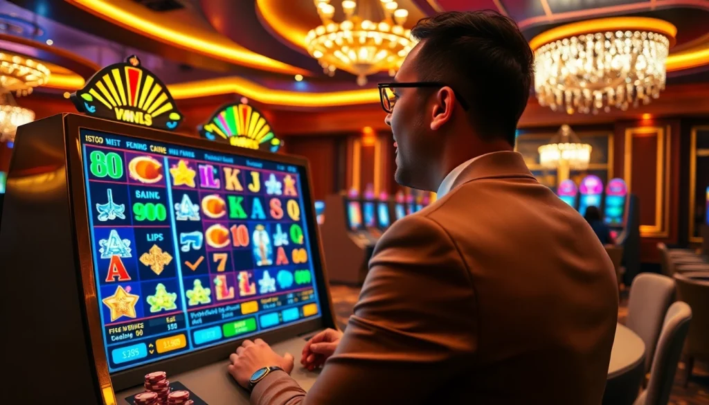 Engaging with an online slot machine surrounded by poker chips and excitement (온라인슬롯).
