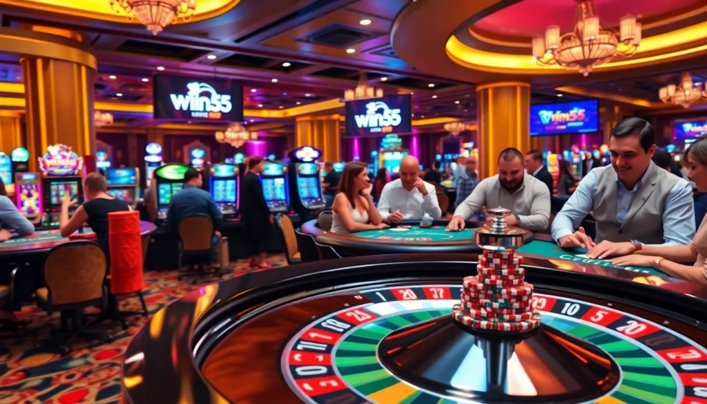 Experience thrill and excitement at win55 online casino with vibrant game tables and cheerful players.