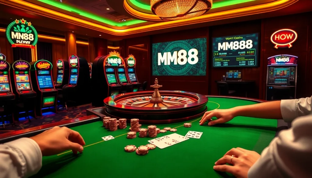 MM88 HOW engages players at a vibrant casino table featuring poker chips and game dynamics.