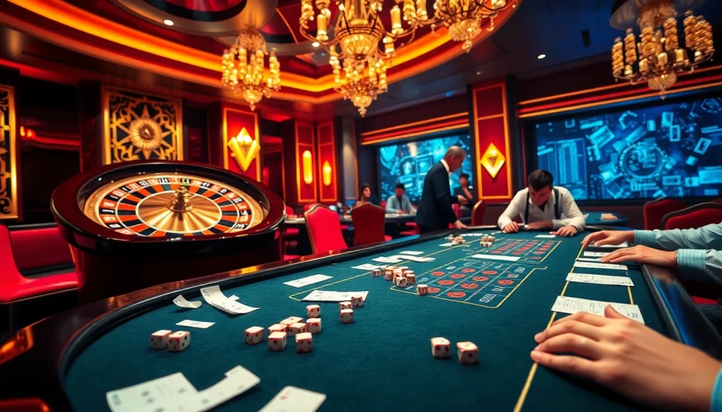 Experience the thrill of QQ888 with an exciting casino scene featuring roulette and poker.