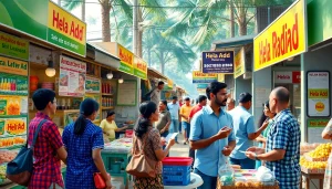 Vibrant Hela Add market scene showcasing ads and community engagement in Sri Lanka
