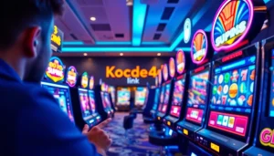 Engaging gaming scene with Kode4d link showcasing colorful slot machines and user interaction.
