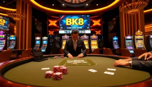 Engaging BK8 เว็บตรง gaming experience showcasing vibrant casino tables and luxe atmosphere.