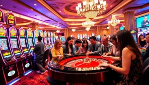 Experience the thrill of slot gacor machines lighting up a luxurious casino environment.