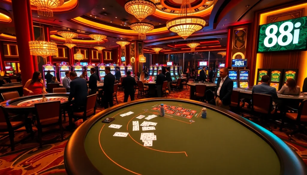Exciting gaming experience at 88i casino with poker tables and slot machines.
