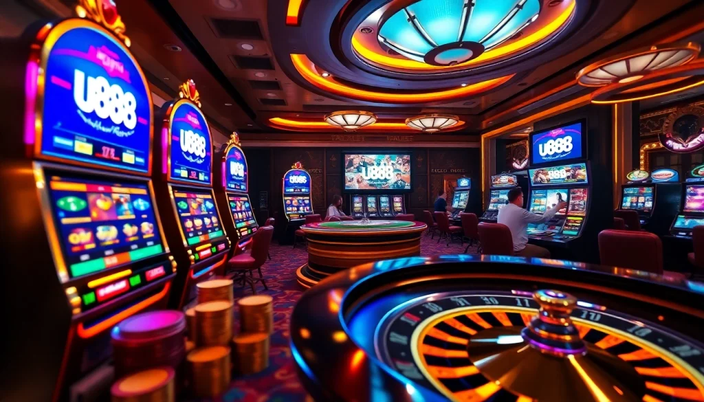 Experience the thrill of u888 with engaging slot machines and vibrant casino elements.