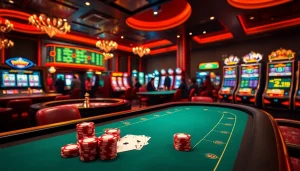 Engaging players at the thabet casino with vibrant poker tables and dynamic slot machines.